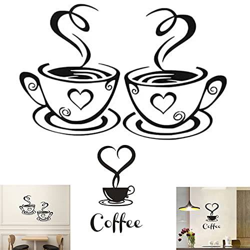 2 PCS 커피 바 벽면 장식 커피 컵 벽면 스티커 주방 벽면 장식 탈부착가능 표지판 주방 커피 스테이션 학교 오피스 홈 Shop 커피 Pub 레스토랑