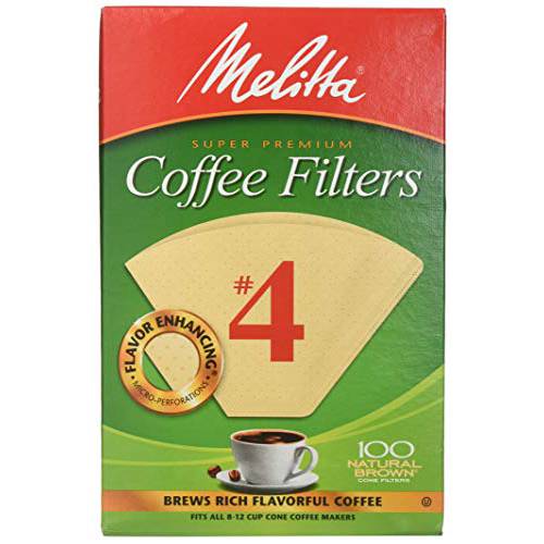 Melitta 콘 커피 필터, 내츄럴 브라운 4, 100 Count (팩 Of 6)