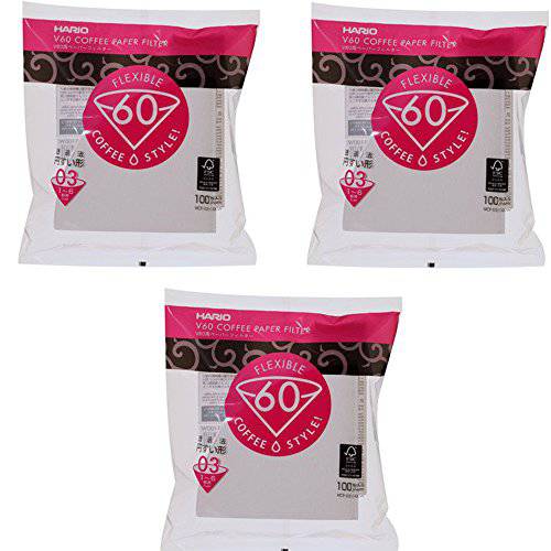 Hario 03 100-Count 커피 화이트 용지,종이 필터, 3-Pack 세트 (Total of 300 시트) (Japan 수입)
