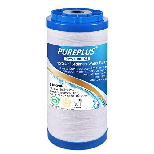 PUREPLUS 10×4.5 스트링 Wound 침전물 필터 컴파운드  아이언&  망간 Reducing 필터, 호환가능한 Whole 집 워터 여과 시스템 Well 워터, 1Pack