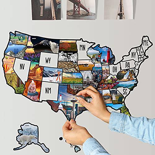 BuerHomie State 스티커 여행용 맵, 23.6 x 15.7, 50 States 지도 벽면 스티커, Non 자석 로드 여행,  미국 데칼,도안 Rv, 캠핑, 트레일러, MotorhomeDIY