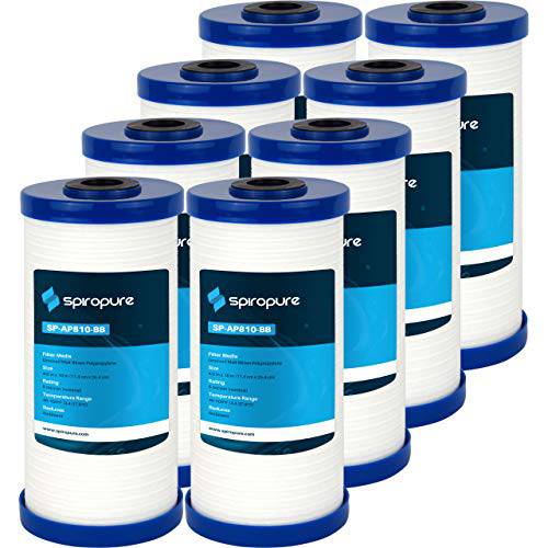 SpiroPure 교체용 Aqua-Pure AP810 5618902 10x4.5 홈이있는 폴리프로필렌 5 Micron 침전물 필터 (8 팩)