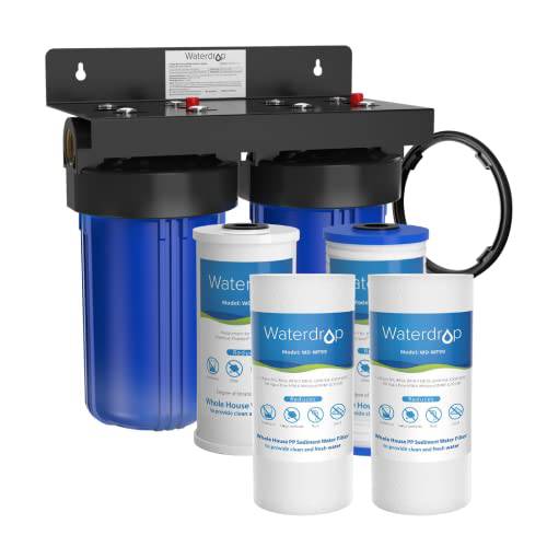 Waterdrop WHF21-PG 5 Micron 2-Stage Whole 집 워터 여과 시스템,  10 x 4.5 침전물 파일러 and 카본 필터, 고급 감소 염소, 리드, Taste and 냄새, 1 입구/ 콘센트