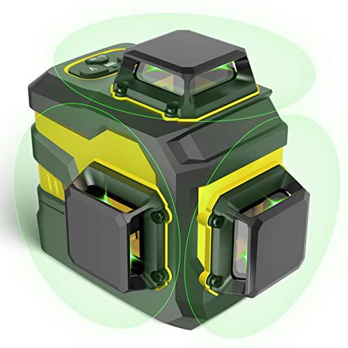 IKOVWUK 레이저 레버 - 12 라인 Self-leveling 3x360° 그린 크로스 라인 레이저 레벨 툴 픽쳐 걸수있는 and 공사현장,  대용량 충전식 배터리 and 자석 브라켓 포함