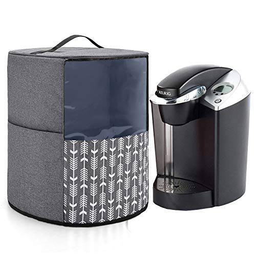 Yarwo 커피머신, 커피 캡슐 머신, 커피 메이커 먼지 커버 호환가능한 Keurig K-Classic and K-Select, Visible 커피 머신 커버 포켓 and 탑 핸들, 그레이 화살
