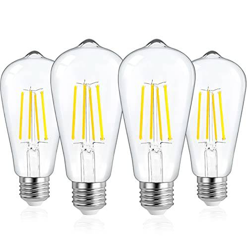 E26 LED 전구, LED 라이트 전구 7W, 60 와트 Equivalents, 850Lms 일광 화이트 5000K, 앤틱 LED 필라멘트 에디슨 전구 ST58, Non 밝기조절가능, LED 샹들리에 라이트 전구 4 팩 가정용 오피스