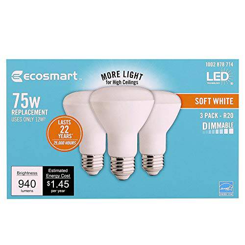 EcoSmart 75-Watt 호환 R20 밝기조절가능 LED 라이트 전구 소프트 화이트 (3-Pack)
