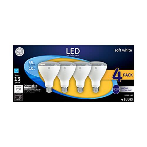 GE 라이트닝 BR30 실내 투광조명 LED 라이트 전구, 65-Watt 교체용, 소프트 화이트 (4-Pack)