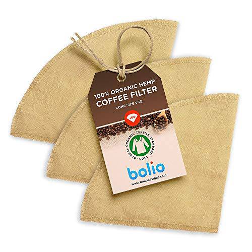 Bolio 오가닉 햄프 리유저블,재사용 커피 필터 (3, No.2 콘)