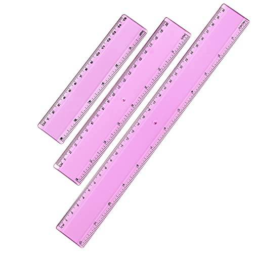 플라스틱 투명 스트레이트 자 측정 툴 6 인치 8 인치 12 인치 자 세트 자 벌크, 대용량 3 Pack(Pink)