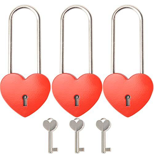 3 Pcs 메탈 Heart 모양 맹꽁이자물쇠,통자물쇠,자물쇠 Lover 자물쇠 라지 Heart 맹꽁이자물쇠,통자물쇠,자물쇠 귀여운 잠금 키 쥬얼리 스토리지 박스 일기 북, 레드
