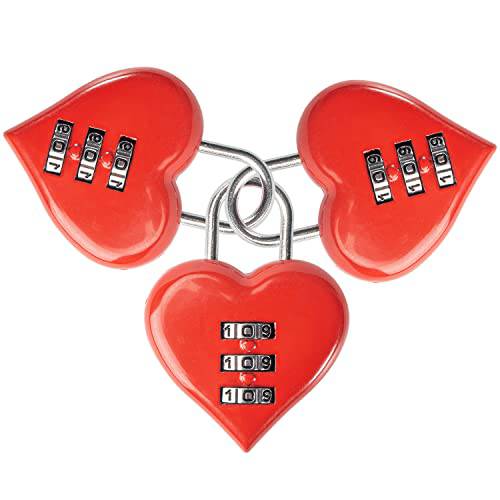 3 Pcs 미니 Heart 암호 잠금 스몰 메탈 Heart 모양 맹꽁이자물쇠,통자물쇠,자물쇠 3-Digit 코드 콤비네이션 맹꽁이자물쇠,통자물쇠,자물쇠 미니 코드 잠금 여행용 백/ 수트케이스/ 자물쇠/ 백팩/ 쥬얼리 Boxes, 레드