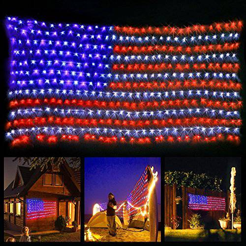 420 LEDs 아메리칸 깃발 라이트, 방수 LED US 깃발 Net 라이트,  미국 깃발 라이트 가든, 페스티벌, 홀리데이, 파티 장식, 크리스마스 데코,장식