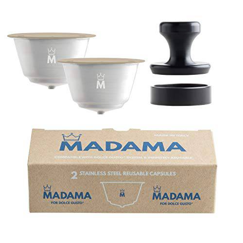 Madama - 리필가능 돌체구스토, DOLCE GUSTO 커피 캡슐, 리유저블,재사용 and 호환가능한. 스테인레스 스틸 and Food-grade 실리콘. 팩 of 2 포트