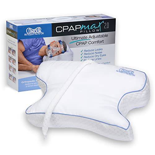컨투어 CPAPMax 2-in-1 쿨링 봉제 CPAP 편안한 필로우, 베개 - 감소 에어 누출, 호스 엉킴, 마스크 불편감&  맞추다 두께, 사이드, Stomach, 후면 Sleepers, 모든 마스크 - works 1st 나이트