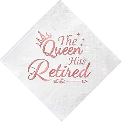 Retirement 파티 데코,장식 여성용 - 해피 Retirement 데코,장식 로즈 골드 포일 칵테일 냅킨 50 팩, 5x 5 Folded, The 퀸 Has 은퇴