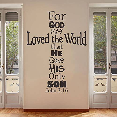 ANFRJJI 존 3:16 크로스 데칼 Christian 데칼 크로스 벽면 장식 God so 사랑하는 성경 구절 스티커  거실 JWH149 (블랙)