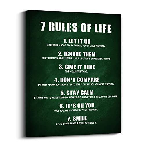 7 규칙 Of Life 캔버스 장식 페인팅, 적용가능한 오피스, 학교, 도서관, 홈 (29x38cm)Framed (에메랄드)