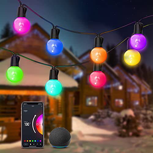 ASAHOM 스마트 LED 아웃도어 스트링 라이트, 50ft G40 RGB 구형 파티오,발코니 라이트, 25 파편방지 Multi-Color LED 전구,  음성&  와이파이 어플 컨트롤, 방수 Connectable 걸수있는 라이트 가든 파티 장식