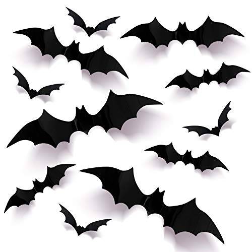 120 Pcs 할로윈 Bats 데칼,도안 방 데코,장식 3D 용지,종이 Bats 스티커 컷아웃 4 사이즈 블랙 Bat 화환 데칼,도안  호커스포커스 파티 방 장식