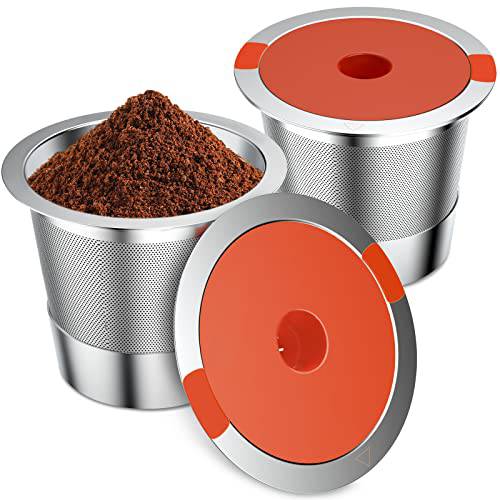 리유저블,재사용 K 컵 Keurig | Keurig 리유저블,재사용 커피 포트 호환가능한 1.0 and 2.0 Keurig 1인분개별포장, 싱글 컵 커피머신, 커피 캡슐 머신, 커피 메이커 스테인레스 스틸 K 컵, BPA Free(2 팩)
