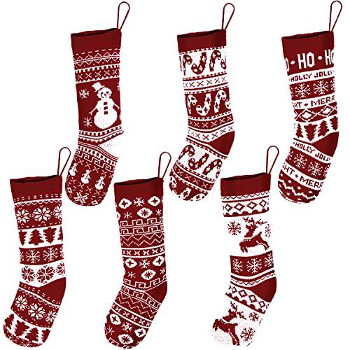 JOYIN 6 팩 니트 크리스마스 스타킹, 순록/ 크리스마스 트리/ 설화/ 눈사람/ 캔디 지팡이 니트 망사 데코,장식 홀리데이 트리 장식