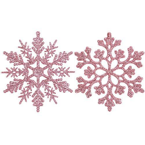 바다 팀 플라스틱 크리스마스 글리터, 빤짝이 눈송이 장식품 크리스마스트리 데코,장식, 4-inch, 세트 of 36, 핑크