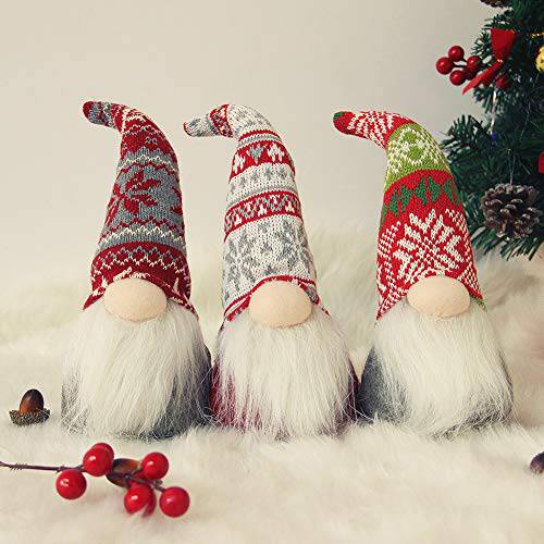 Juegoal 크리스마스 봉제 Gnome 산타 핸드메이드 스칸디나비아 Swedish Tomte, Elf 장난감 홀리데이 선물, 겨울 테이블 크리스마스 데코,장식, 세트 of 3