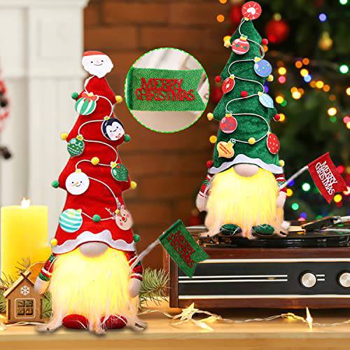 크리스마스 데코,장식 라이트 up, 크리스마스 Gnome 데코,장식 메리 크리스마스 사인 and 라이트, Swedish Elf Gnome 봉제 Tomte 산타 크리스마스 장식품 선물 계층형 트레이 홀리데이 장식, 2 팩