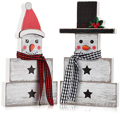 2 피스 크리스마스 테이블탑 데코,장식 우드 눈사람 커플 테이블탑 장식 나무 눈사람 표지판 플레이드 스카프 프리스탠딩 우드 눈사람 데코,장식 실내 센터피스 가정용 난로 맨틀