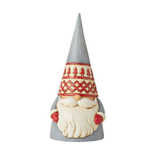 Enesco Jim Shore Heartwood Creek Nordic 노엘 트리 모자 Gnome God Jul 피규린,피규어, 6.1 H, 그레이, 레드, 더러운 화이트