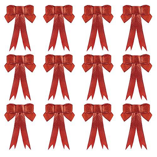 12 피스 글리터, 빤짝이 크리스마스 Bows 크리스마스 화환 보우 9 인치 크리스마스트리 장식품 Bows 크리스마스 파티 장식 ( 골드&  레드) ( 레드)