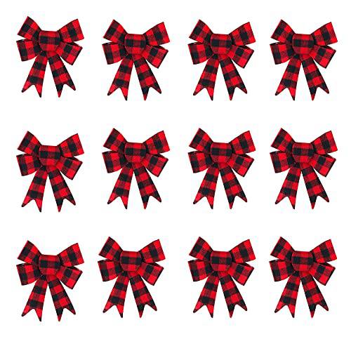 로키 마운틴 Goods Buffalo 플레이드 크리스마스 Bows 5” x 7” - 팩 of 12 레드 플란넬 Bows  크리스마스트리, 화환,  데코, 장식 - 트위스트 타이 간편 붙이다 - 실내/ 아웃도어