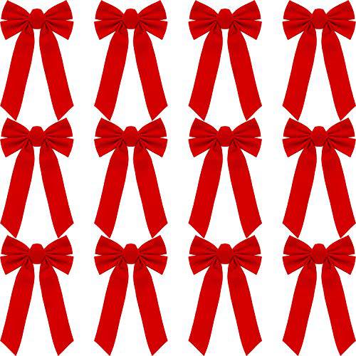WILLBOND 12 팩 레드 벨벳 Bows 크리스마스 화환 Bows 홀리데이 크리스마스 Bows 9 x 16 인치 파티,모임, 크리스마스 화환,  크리스마스트리, 라지 선물, 실내 and 아웃도어 크리스마스 데코,장식