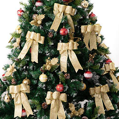 기가 Gud 12 피스 글리터, 빤짝이 크리스마스 Bows 크리스마스 화환 보우 크리스마스트리 장식품 Bows 크리스마스 파티 장식 (New Gold12)