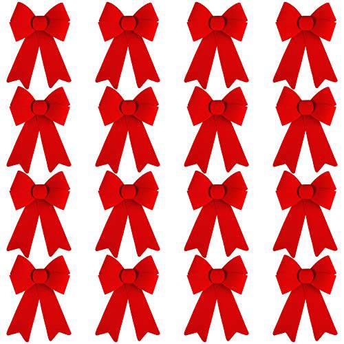 URATOT 16 팩 레드 크리스마스 화환 Bows PVC 플란넬 크리스마스 트리 장식 Bows 크리스마스 공예 장식품 도구, 5 x 8 인치