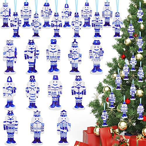 24 Pcs 크리스마스 Chinoiserie 장식품 블루 and 화이트 호두까는집게 데코,장식 Nutcrackers 크리스마스 데코,장식 Delft 블루 도자기 스타일 크리스마스 나무 장식품 블루 장식품  크리스마스트리