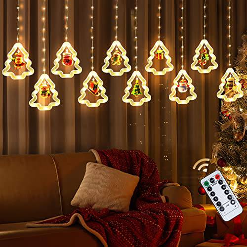 KITCADA 크리스마스 창문 장식 라이트, 150 LED 10.5ft 크리스마스 실내 라이트 창문 걸수있는 장식 라이트 파티 크리스마스 선물 마당 잔디 크리스마스트리 데코,장식