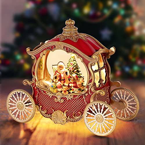 크리스마스 스노우 글로브, 크리스마스 Carriage 스노우 구형 8 음악&  타이머, 배터리 Or USB 케이블 전원 작동 Glittering 크리스마스 테이블 센터피스 Decoration.Gift- 산타, 크리스마스 트리