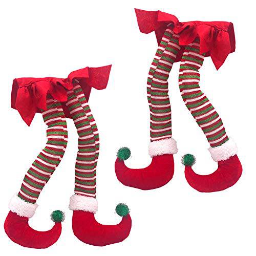 Hooqict 20’’ Elf 다리 크리스마스 데코,장식 2Pack 코튼 크리스마스 Elf 봉제 다리  크리스마스트리 홀리데이 화환 자동차 데코,장식