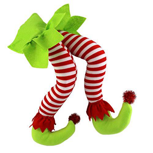WEWILL 20’’ 크리스마스 Elf 다리 트리 데코,장식 봉제 Elf 다리 크리스마스 홈 파티 트리 난로 장식품 (그린)