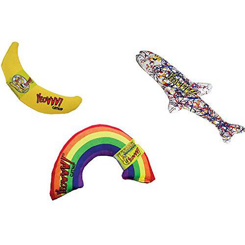 Yeowww  오가닉 캣닙 3-Toy 버라이어티팩 레인보우, 바나나, and Pollock