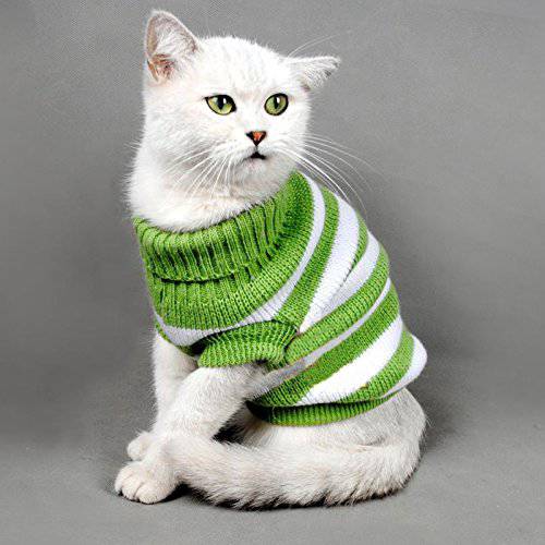 줄무늬 고양이 스웨터 Kitty 스웨터 고양이 니트웨어, 스몰 개 Kitten 옷 Male and Female, 하이 스트레치, 소프트, Warm