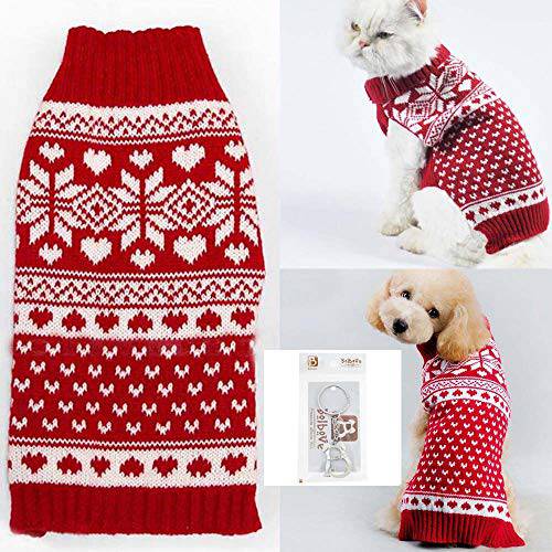 Bolbove  애완동물 레드 눈송이 터틀넥 스웨터  소형견&  고양이 니트웨어 (스몰)