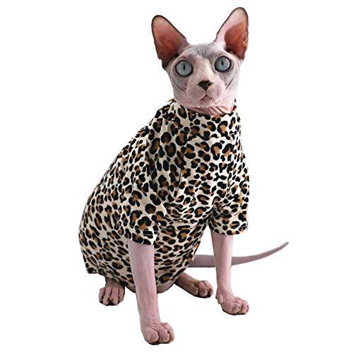 한정판 브라운 호피 Sphynx Hairless 고양이 섬머 코튼 T-Shirts 애완동물 옷, 라운드 칼라 조끼,베스트 Kitten 셔츠 소매없는,  고양이&  소형견 Apparel