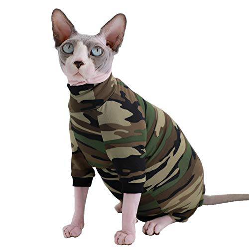 Sphynx Hairless 고양이 Four 다리 통기성 섬머 레이온 잠옷 탄력 애완동물 옷, 라운드 칼라 조끼,베스트 Kitten T-Shirts 고양이&  소형견 Apparel