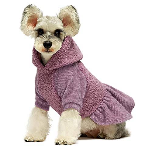 Fitwarm Fuzzy 셰르파 강아지 겨울 옷 강아지 후디 드레스 열 스커트 걸 강아지 드레스 두꺼운 재킷 강아지 의상 코트 고양이 스웨트셔츠 Apparel