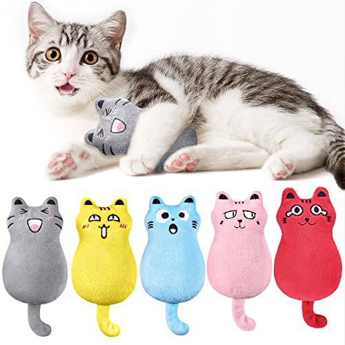 Feeko 5Pcs 캣닙 장난감, 고양이 필로우,베개 장난감, 딸랑이 사운드, 고양이 장난감 실내 고양이 체험형 귀여운 고양이 장난감 세트, 고양이 이갈이 치발기, 바이트 방지 캣닙 장난감 봉제 선물…