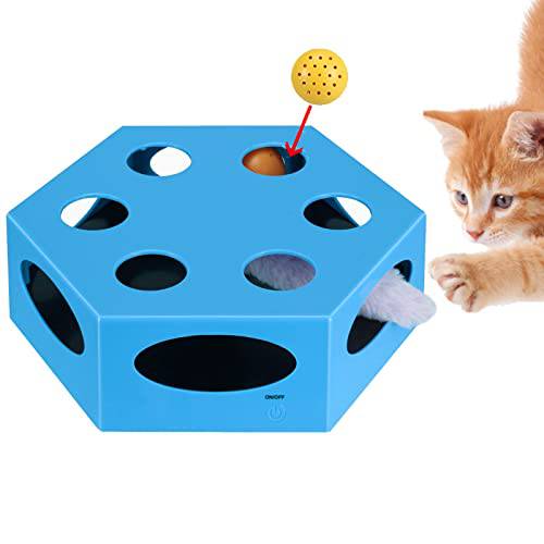 체험형 고양이 장난감, 고양이 장난감 실내 고양이, 전자제품 자동화 고양이 장난감 마우스 테일 and 캣닙 볼, 애완동물 Funny 장난감 Kitten 고양이 운동 장난감 (블루)