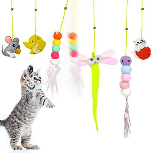 PIMTAACO 고양이 장난감 실내 고양이, 6PCS 개폐식 고양이 페더 장난감, 걸수있는 도어 셀프 플레이 고양이 장난감, 귀여운 고양이 치발기 장난감, 체험형 고양이 장난감 Kitten 장난감 to 플레이 Chase 운동